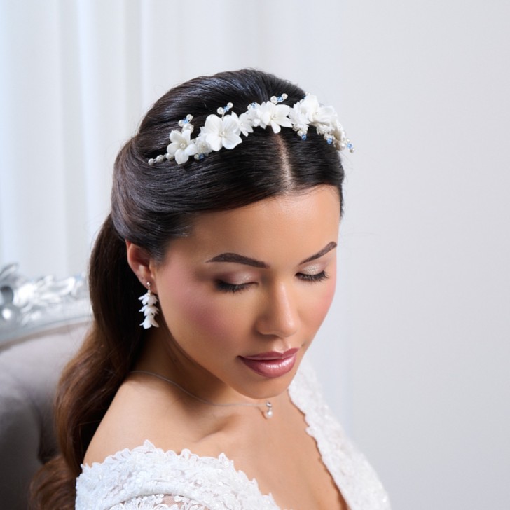 Tiffany Pearl and Light Sapphire Crystal Floral Tiara