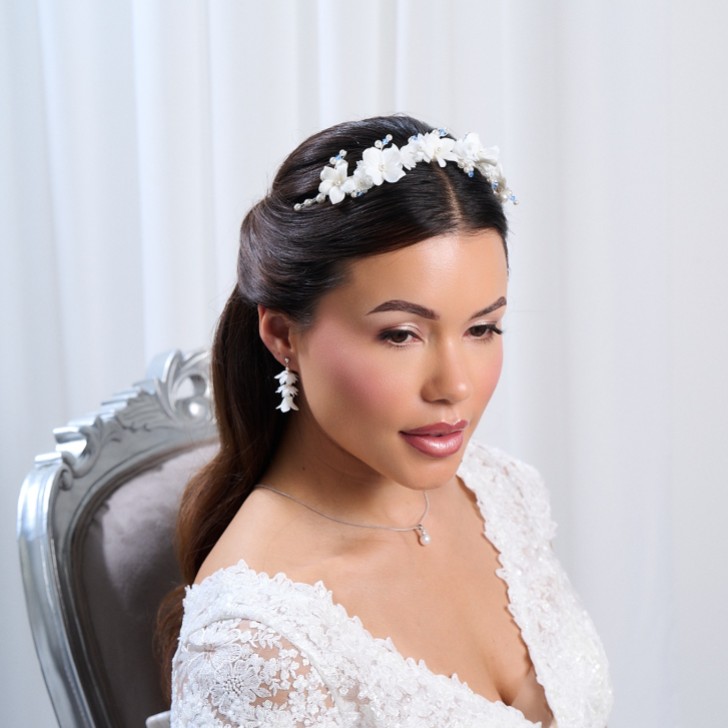 Tiffany Pearl and Light Sapphire Crystal Floral Tiara