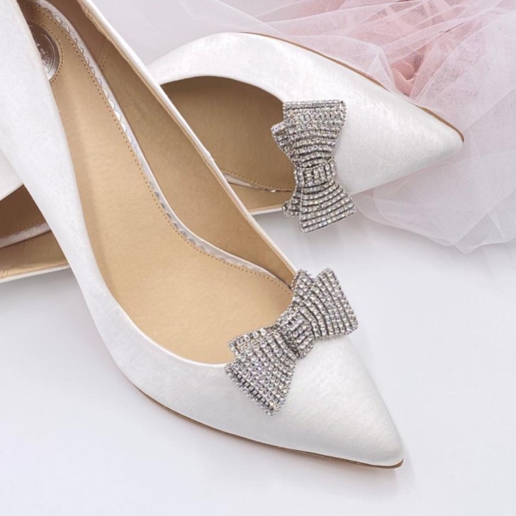 Tiffany Silver Diamante Bow Shoe Clips