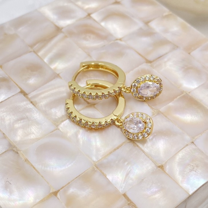 Tobago Gold Crystal Embellished Huggie Hoop Earrings