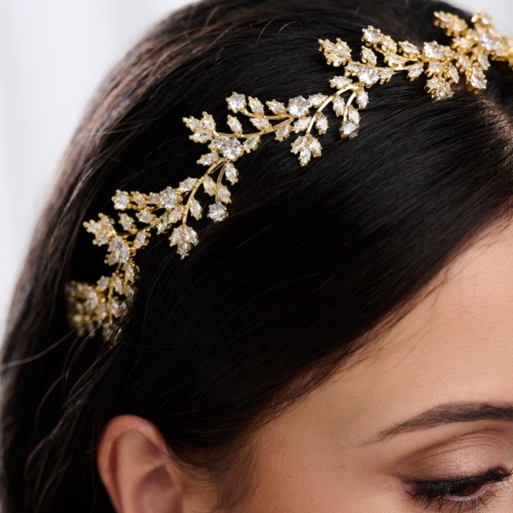 Veneto Gold Crystal Leaves Wedding Headband