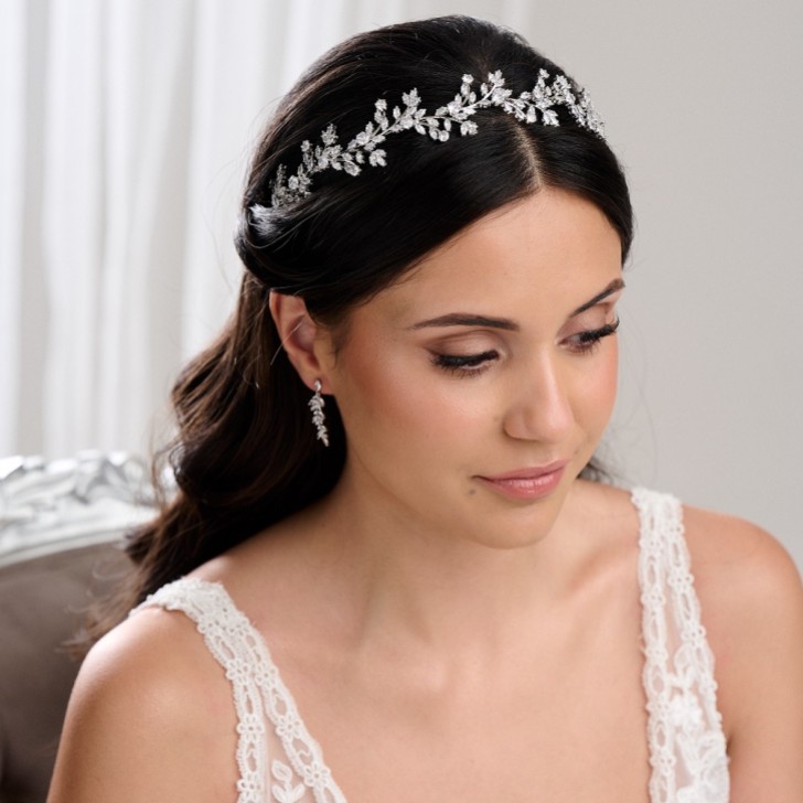 Veneto Silver Crystal Leaves Wedding Headband
