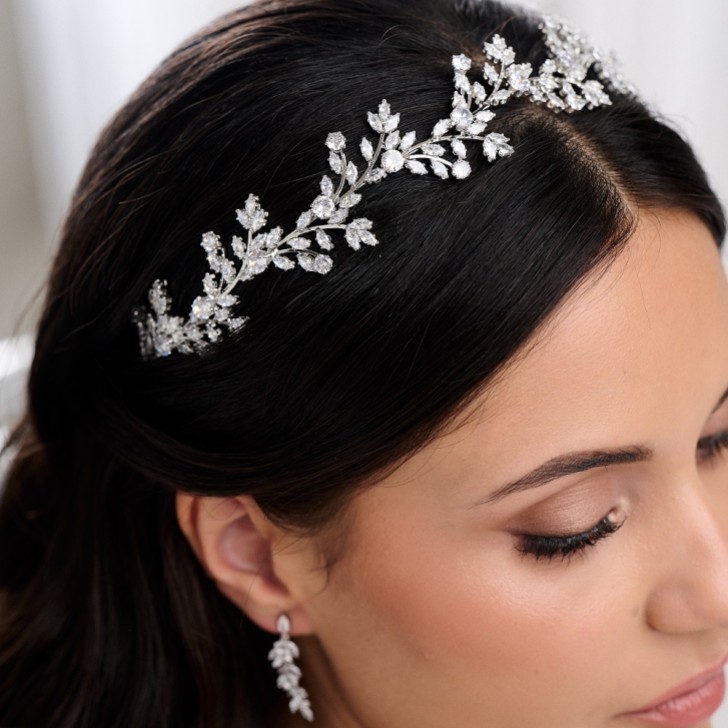 Veneto Silver Crystal Leaves Wedding Headband