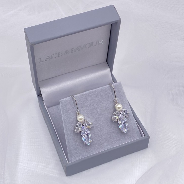 Vermont Silver Pearl and Crystal Drop Earrings