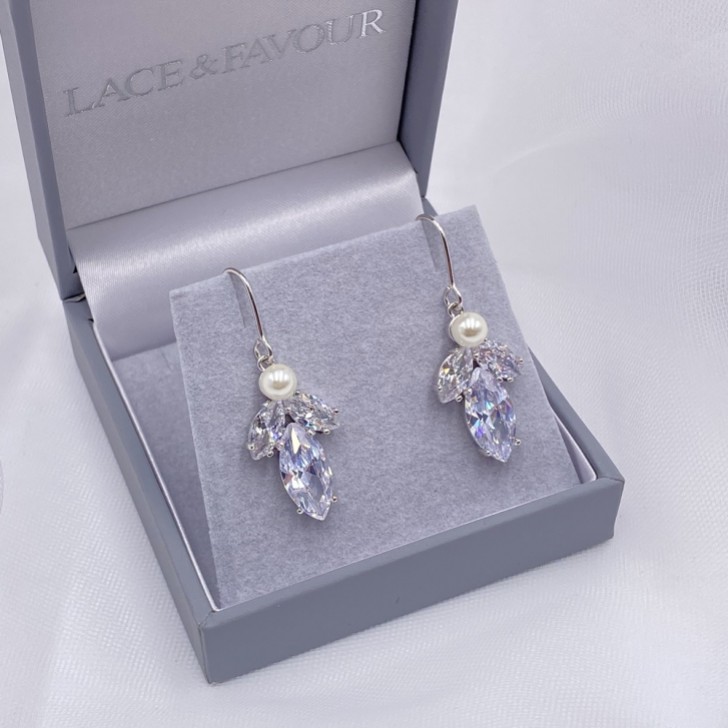 Vermont Silver Pearl and Crystal Drop Earrings