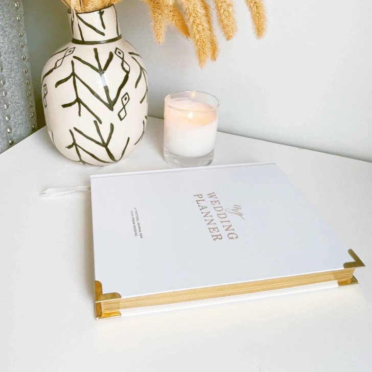 White and Gold Luxury Wedding Planner Book with Gilded Edges