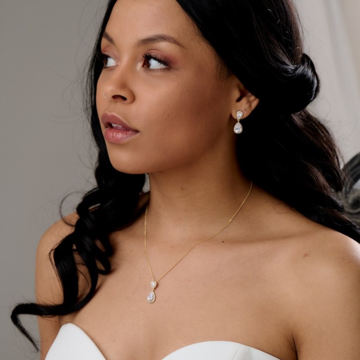 Zara Gold Teardrop Crystal Wedding Jewelry Set