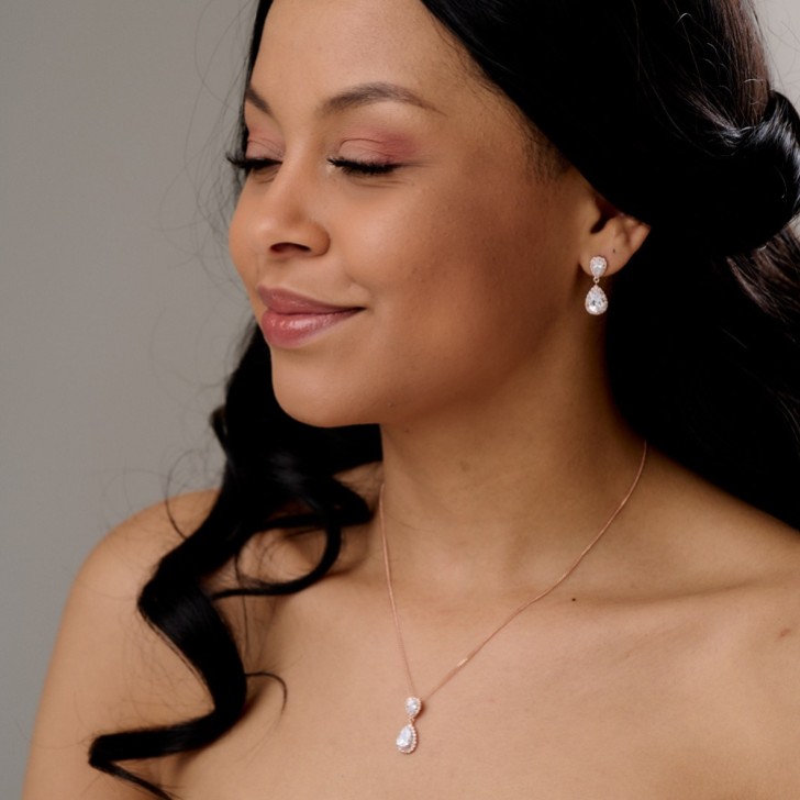 Zara Rose Gold Teardrop Crystal Wedding Jewellery Set