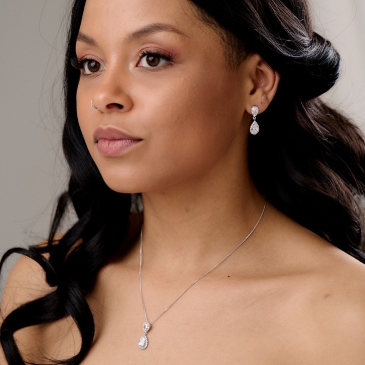 Zara Silver Teardrop Crystal Wedding Jewelry Set