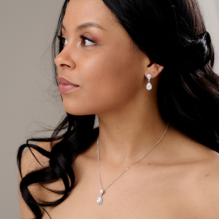 Zara Silver Teardrop Crystal Wedding Jewelry Set