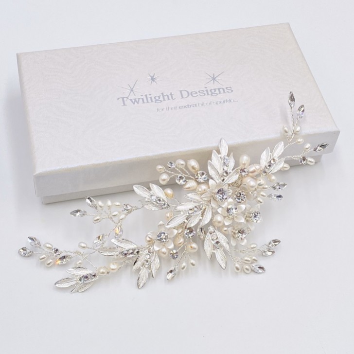 Zelda Silver Flowers and Leaves Wedding Hair Clip