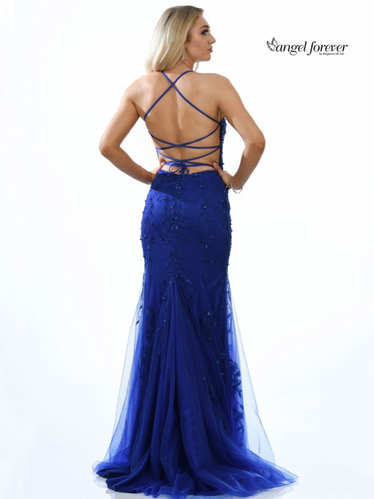 Angel Forever Beaded Lace Backless Fishtail Prom Dress (Royal Blue)