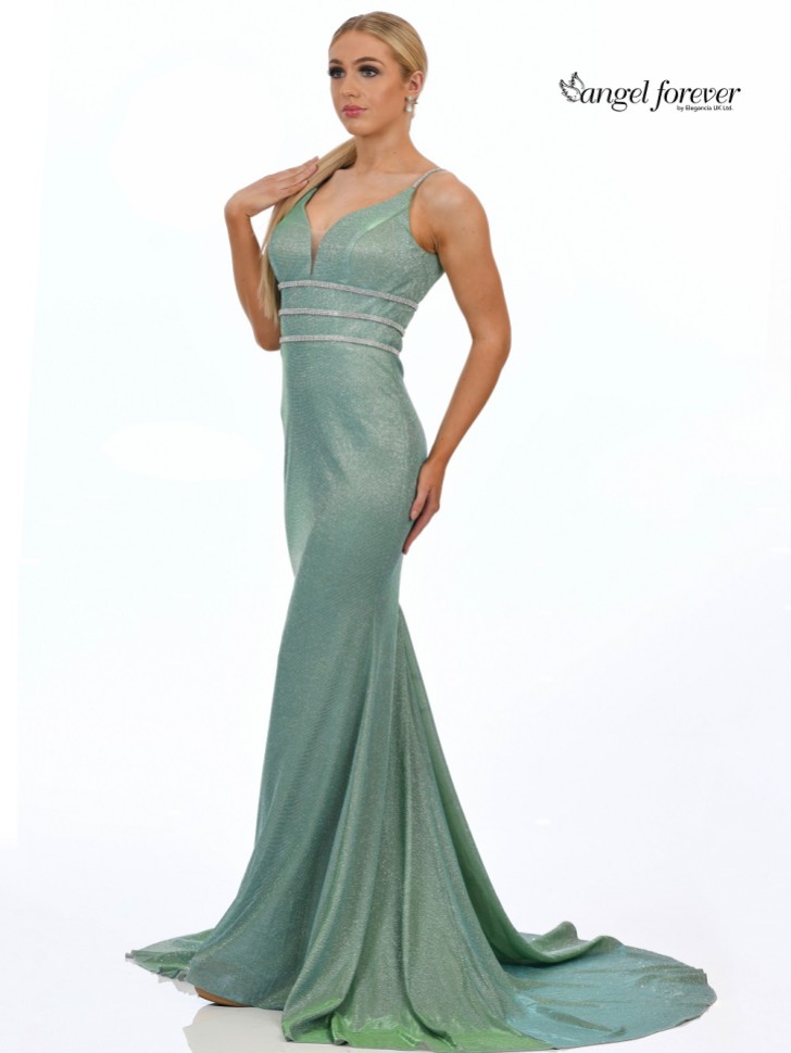 Angel Forever Shimmer Fabric Fishtail Prom Dress with Diamante Detail (Mint)