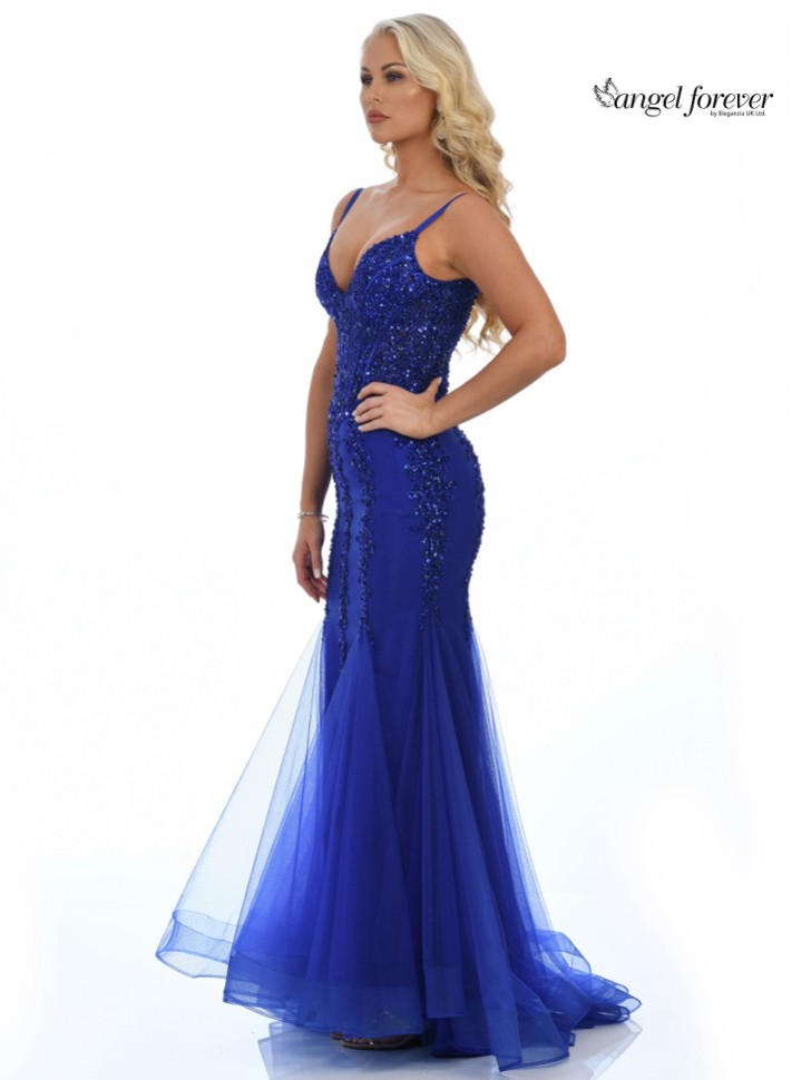 Angel Forever Sequin Embellished Corset Mermaid Prom Dress (Royal Blue)
