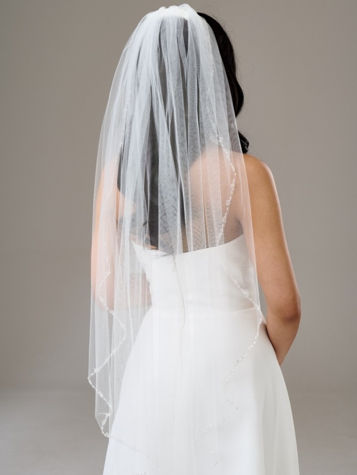 Arlington Single Tier Bead and Sequin Edge Bridal Veil