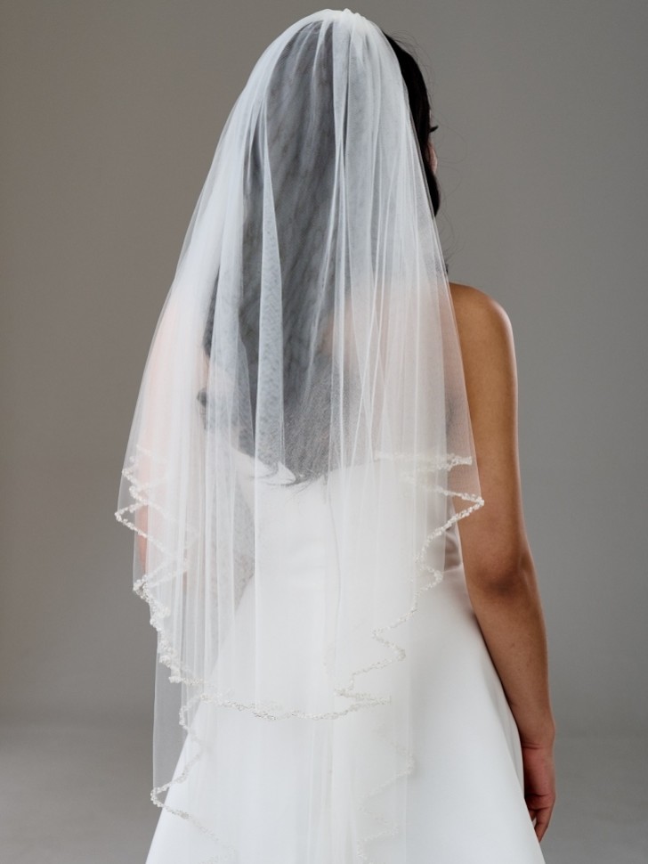 Avondale Two Tier Bridal Veil with Pearl, Bead and Crystal Edge