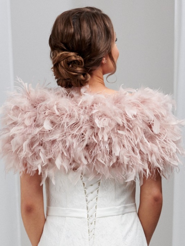 Bardot Blush Pink Ostrich Feather Bridal Stole