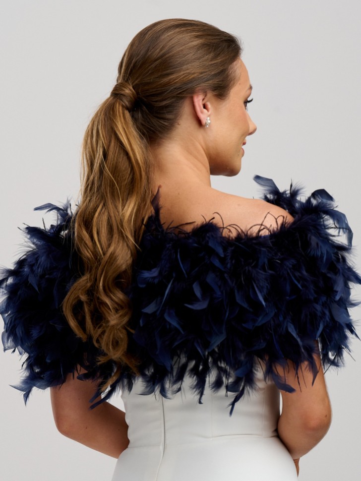 Bardot Navy Ostrich Feather Bridal Stole