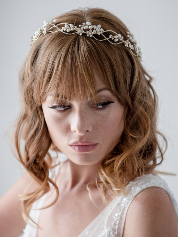 Bianca Golden Flowers and Freshwater Pearl Halo Headpiece