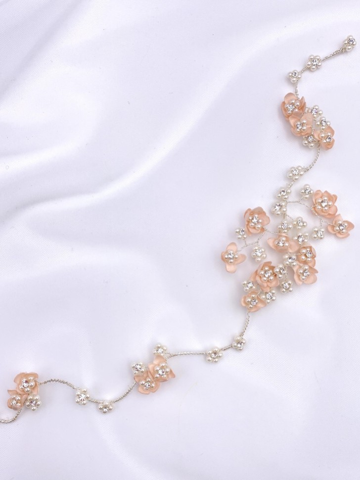 Bianco Blush Blumen, Perlen und Kristall-Haarstrang 2608