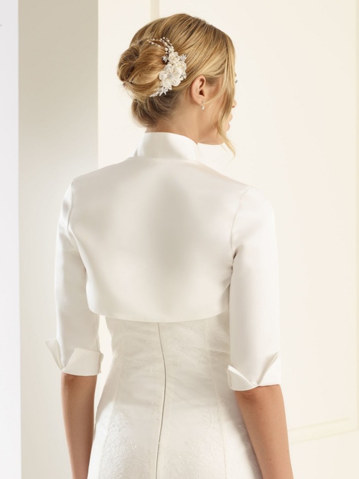 Bianco Ivory Matte Satin 3/4 Length Sleeve Wedding Jacket E55S
