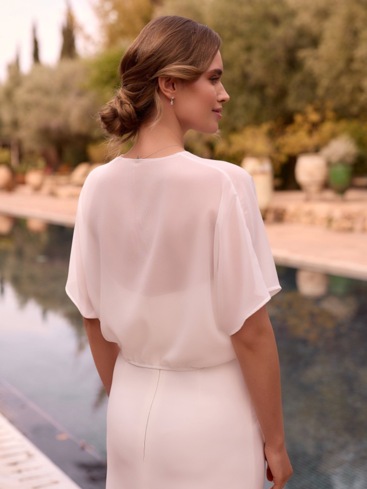 Bianco Ivory Chiffon Flutter Sleeve Bridal Top E493