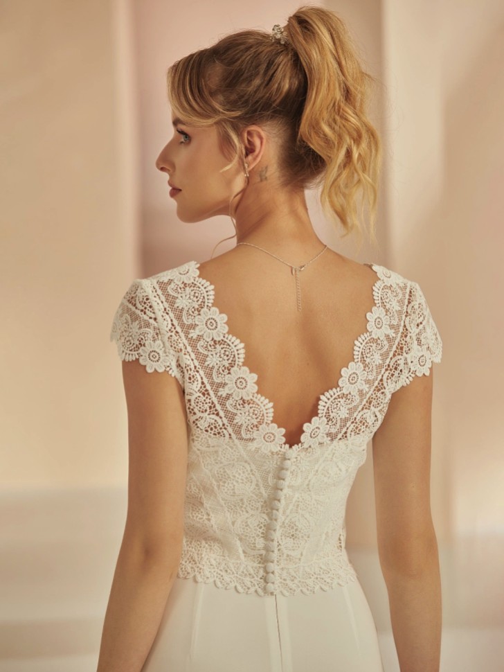 Bianco Ivory Floral Lace Bridal Bolero with Cap Sleeves E364