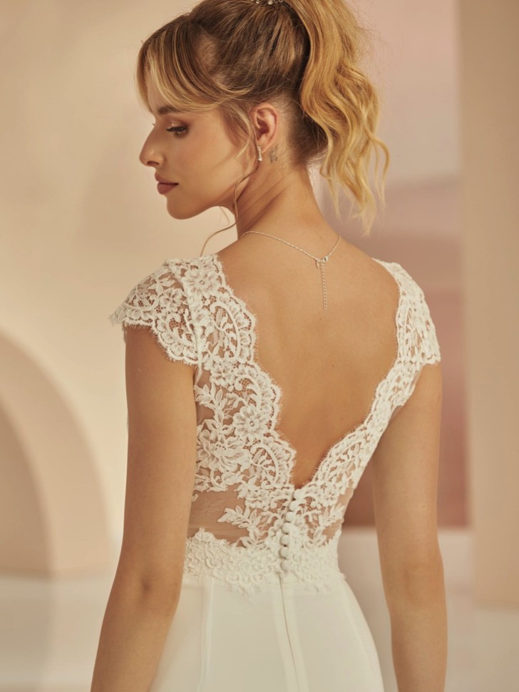 Bianco Ivory Lace Bridal Bolero with Cap Sleeves E375