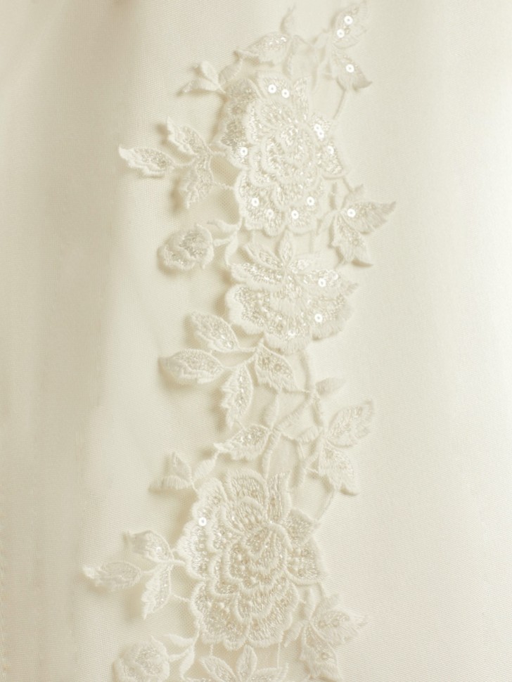 Bianco Single Tier Cut Edge Cathedral Veil with Sequinned Floral Lace Train S342