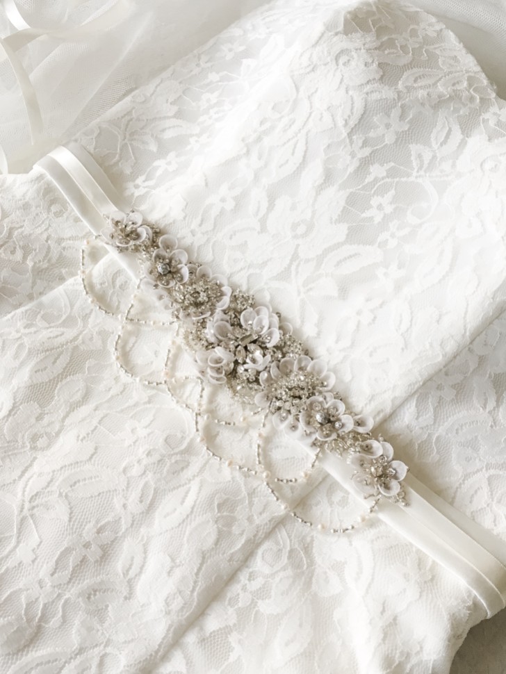 Darlington Embellished Floral Bridal Belt with Beaded Drapes