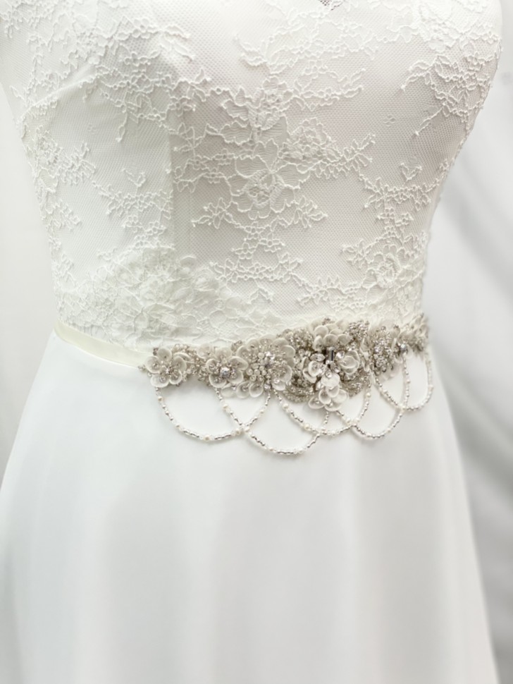 Darlington Embellished Floral Bridal Belt with Beaded Drapes