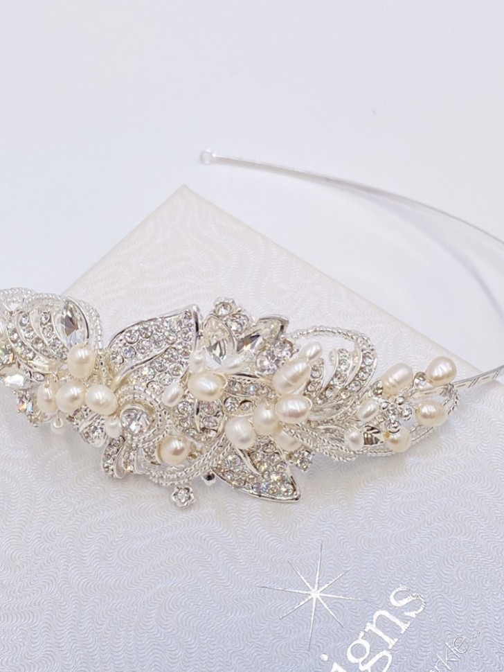 Edith Vintage Pearl and Diamante Bridal Side Headband