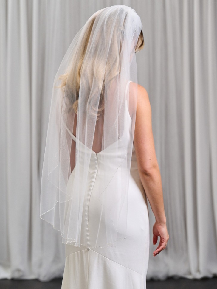 Fairmont Ivory Single Tier Fingertip Veil with Pearl and Beaded Edge