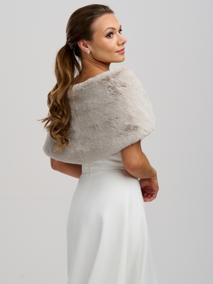 Helen Moore Mist Grey Faux Fur Wedding Wrap