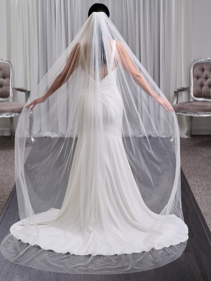 Henley Single Tier Italian Tulle Scattered Pearl and Crystal Veil