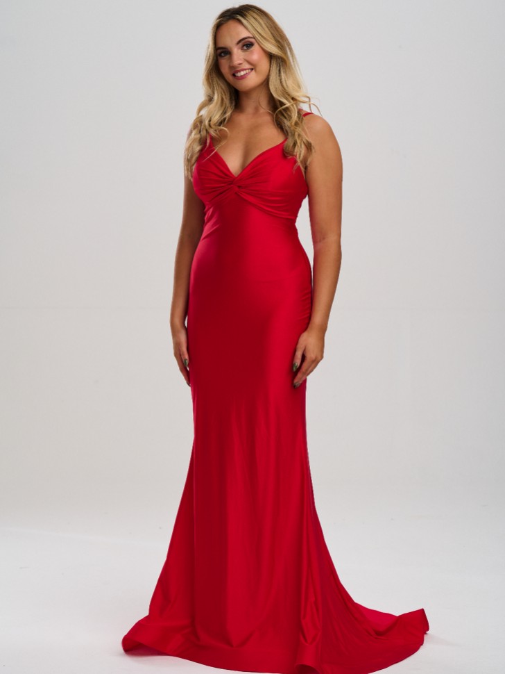 Linzi Jay Gathered Front Tie Back Mermaid Prom Dress with Train