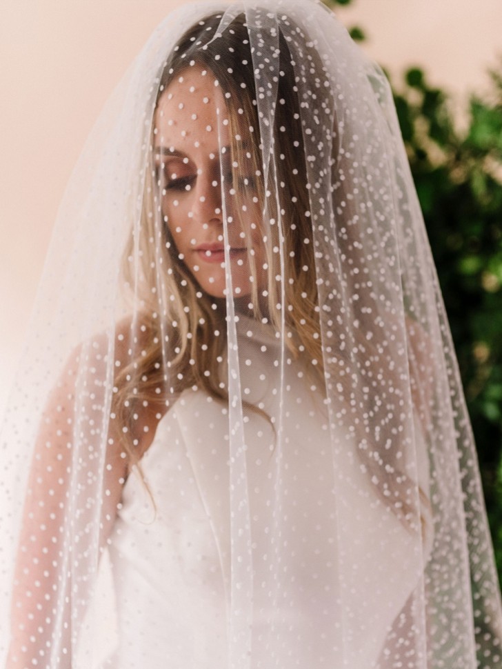 Linzi Jay Polka Dot Tulle Single Tier Bridal Veil LA603