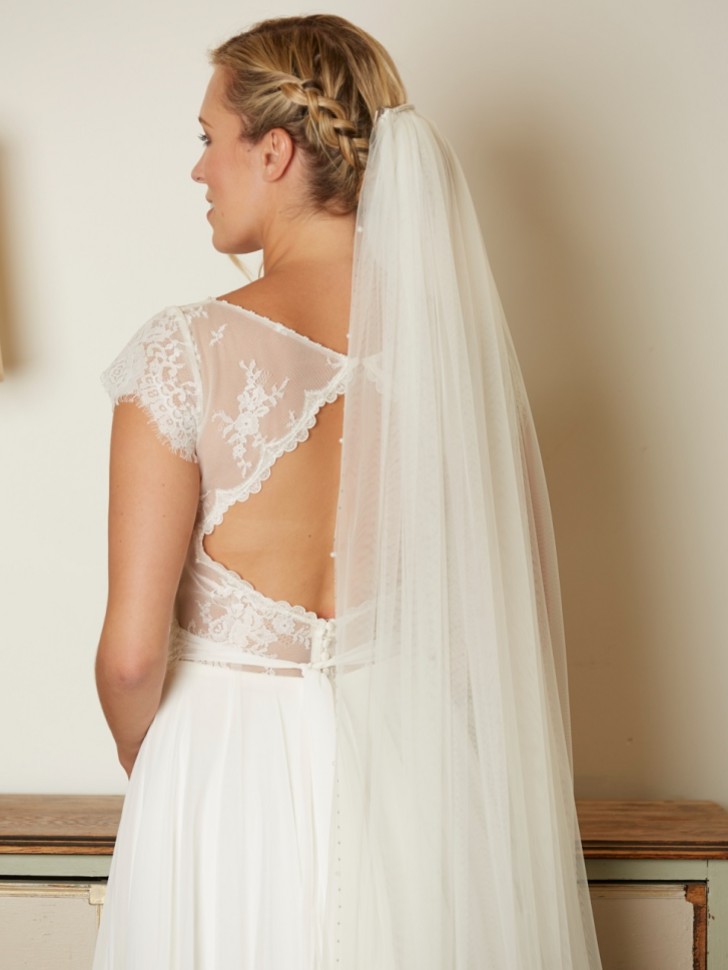 Linzi Jay Single Tier Soft Tulle Chapel Veil with Diamante and Pearl Edge V727