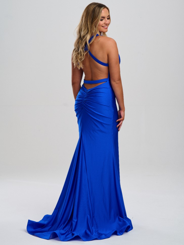 Linzi Jay V Neck Fitted Backless Prom Dress with Train