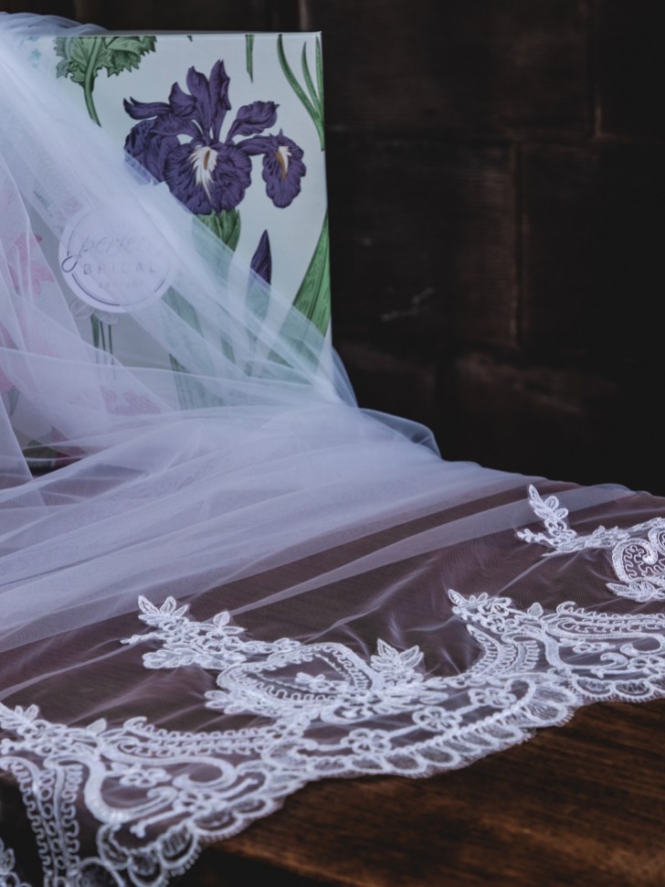 Perfect Bridal Ivory Long Single Tier Veil with Lace Train