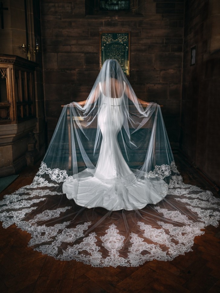 Perfect Bridal Ivory Single Tier Statement Lace Motif Cathedral Veil