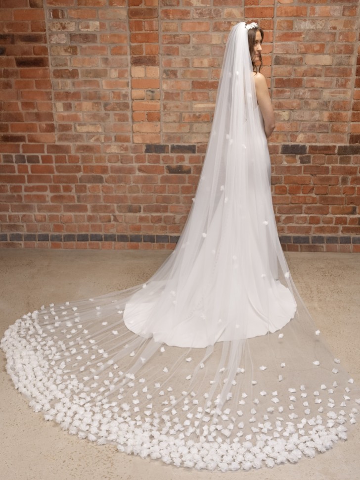 Perfect Bridal Ivory Single Tier Heavily Embellished 3D Flowers Veil