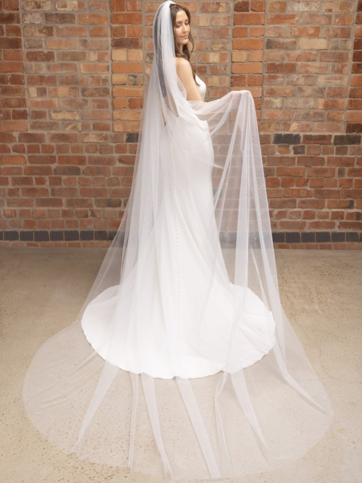 Perfect Bridal Ivory Single Tier Cut Edge Scattered Crystal Cathedral Veil