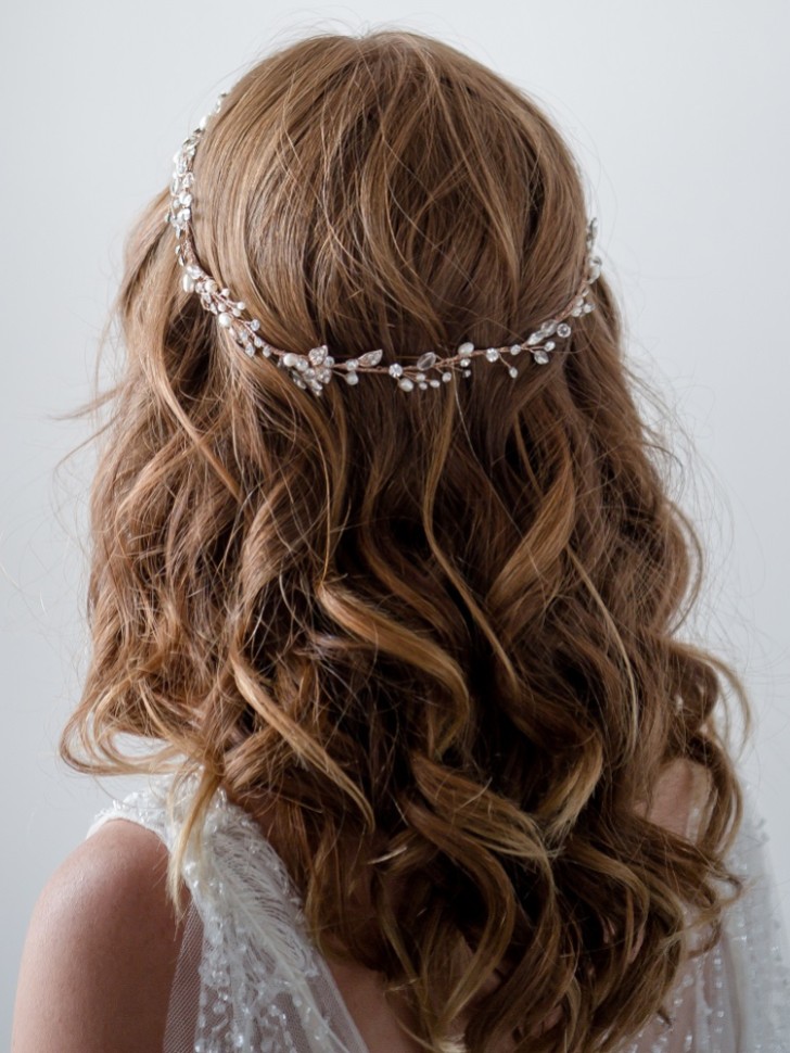Roxanne Long Freshwater Pearl and Crystal Rose Gold Hair Vine