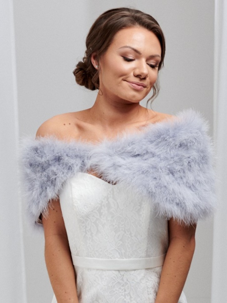 Scarlet Silver Gray Feather Bridal Stole