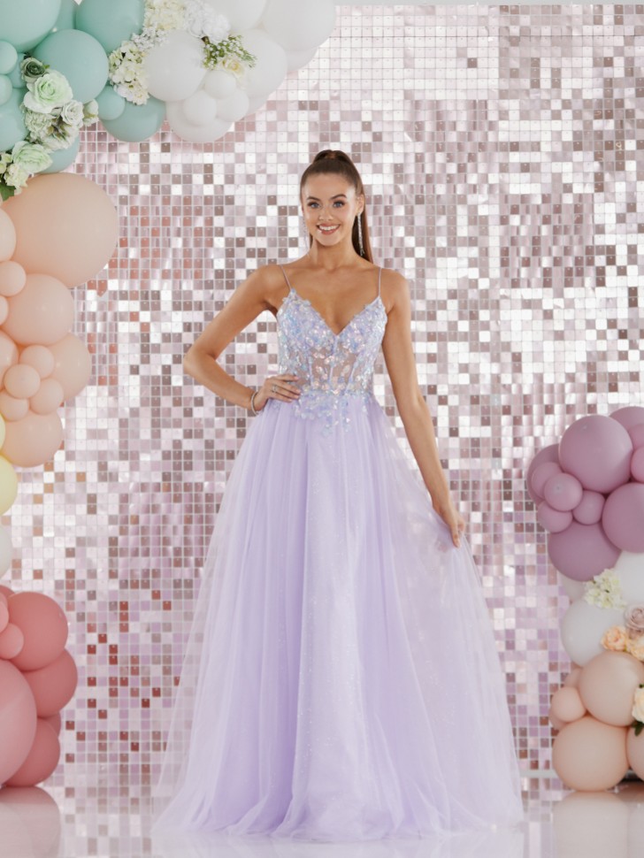 Tiffanys Alina Lilac Ball Gown Prom Dress with Lace Up Back