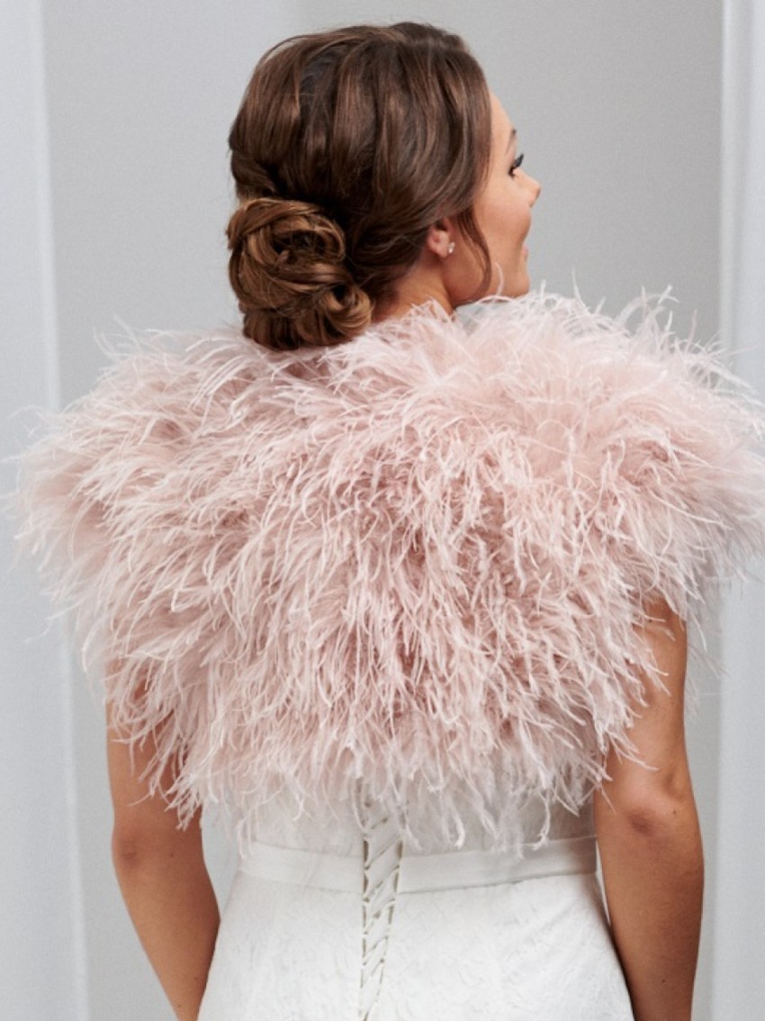Hayworth Blush Pink Ostrich Feather Bridal Bolero