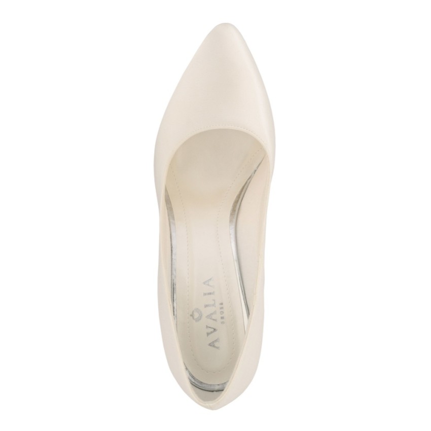 Avalia Astra Ivory Satin Pointed Block Heel Court Shoes
