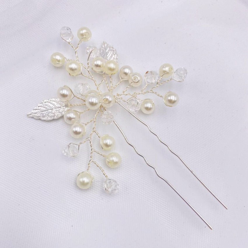 Silver Leaves and Pearl Hair Pin