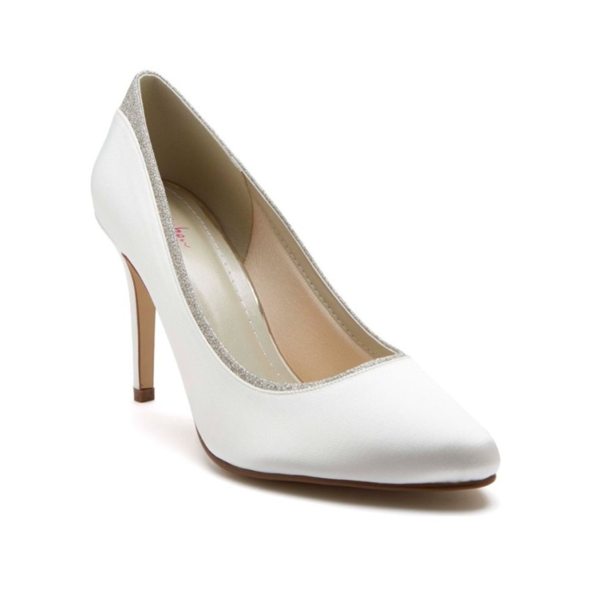 Rainbow Club Billie Dyeable Ivory Satin and Silver Glitter Court Shoes